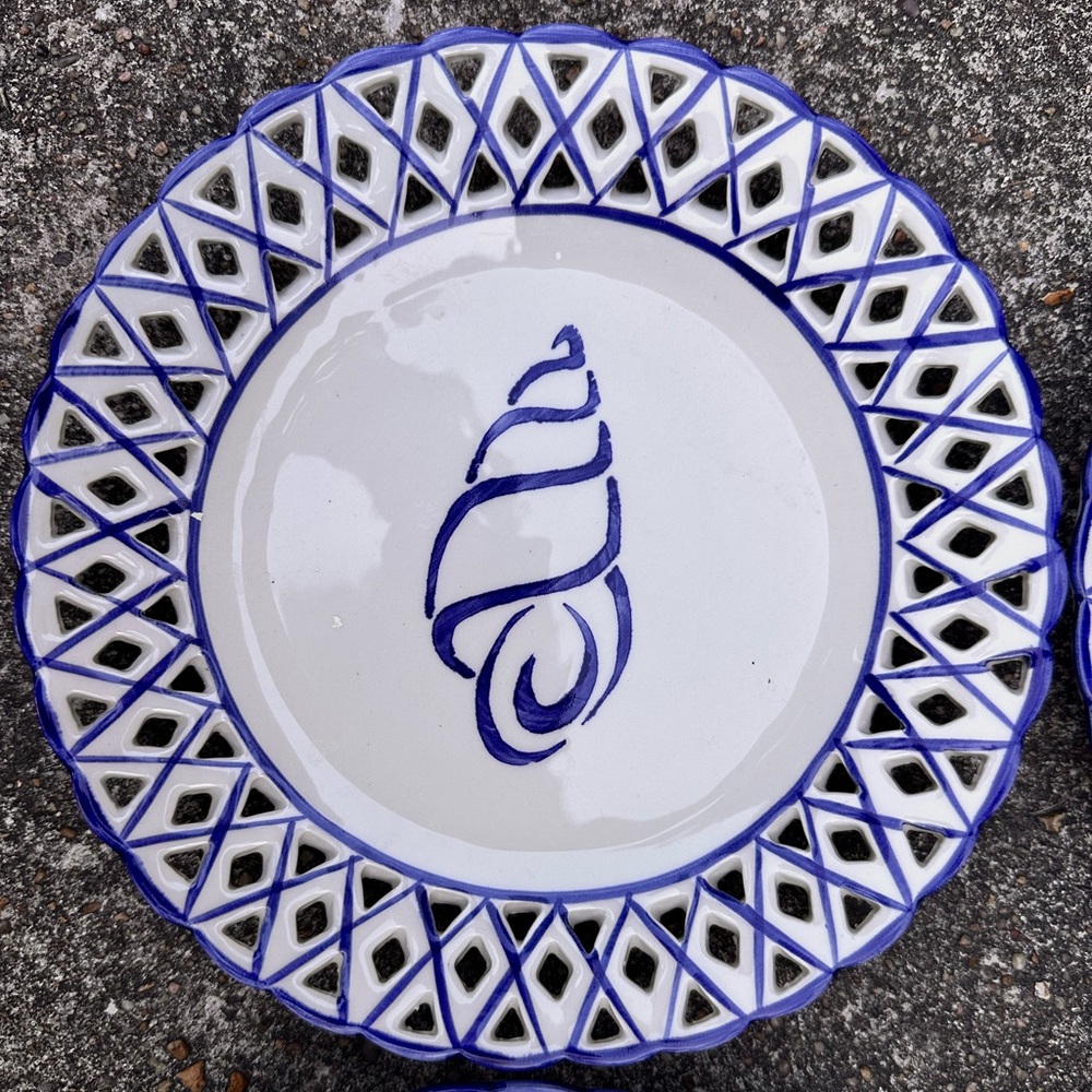 Vintage Portugal Ceramic Nautical Blue & White Ceramic Plate Set - Picture 3 of 7
